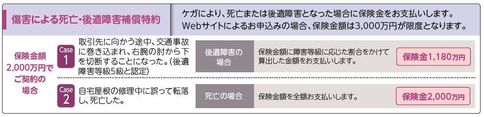 働けないときの保険　傷害による死亡・後遺障害補償